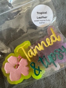 Tanned and Tipsy Car Freshie - Tropical Leather Yellow & Purple