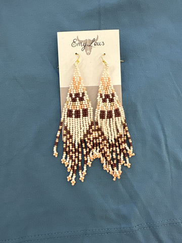 Big Horn Canyon Ivory Seed Bead Fringe Earrings