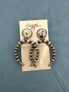 Strongedge Howlite Silver Pearl Bead Earrings