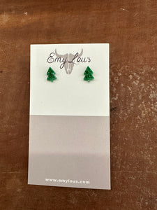 Green Christmas Tree Earrings