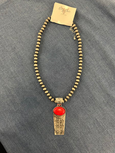Biglake Red & Copper Pearl Necklace