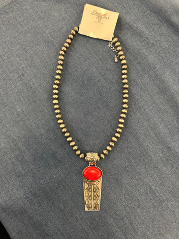 Biglake Red & Copper Pearl Necklace