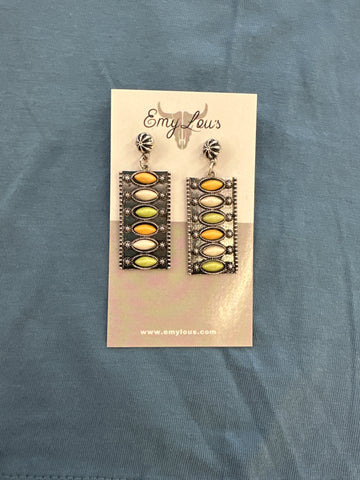 Green and Yellow Lone Springs Silvertone Bar Earrings
