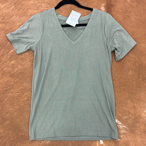 Plus Basic V Tee- Army Green