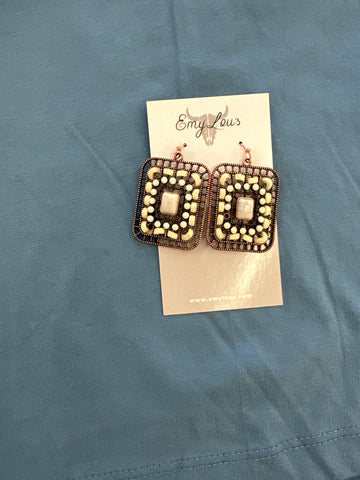 Cedar Lake White Coppertone Rectangle Earrings