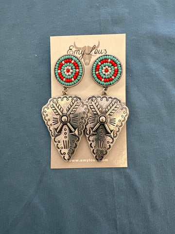 Turquoise Multi Silvertone Kingsville Arrow Earrings