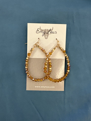 Gold Rowen Faceted and Cube Bead Earrings