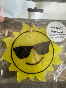 Sun w/ Sunglasses Car Freshie- Mahogany Teakwood