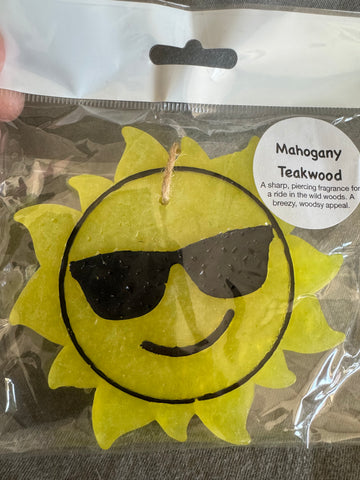 Sun w/ Sunglasses Car Freshie- Mahogany Teakwood