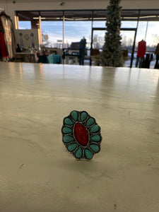 Turquoise And Ruby Ring