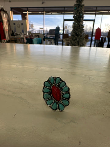 Turquoise And Ruby Ring