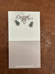Silver & Green Christmas Tree Earrings