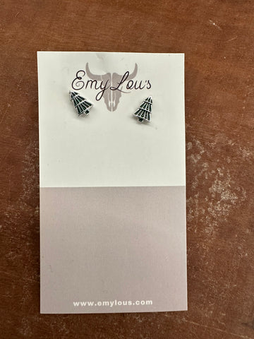 Silver & Green Christmas Tree Earrings