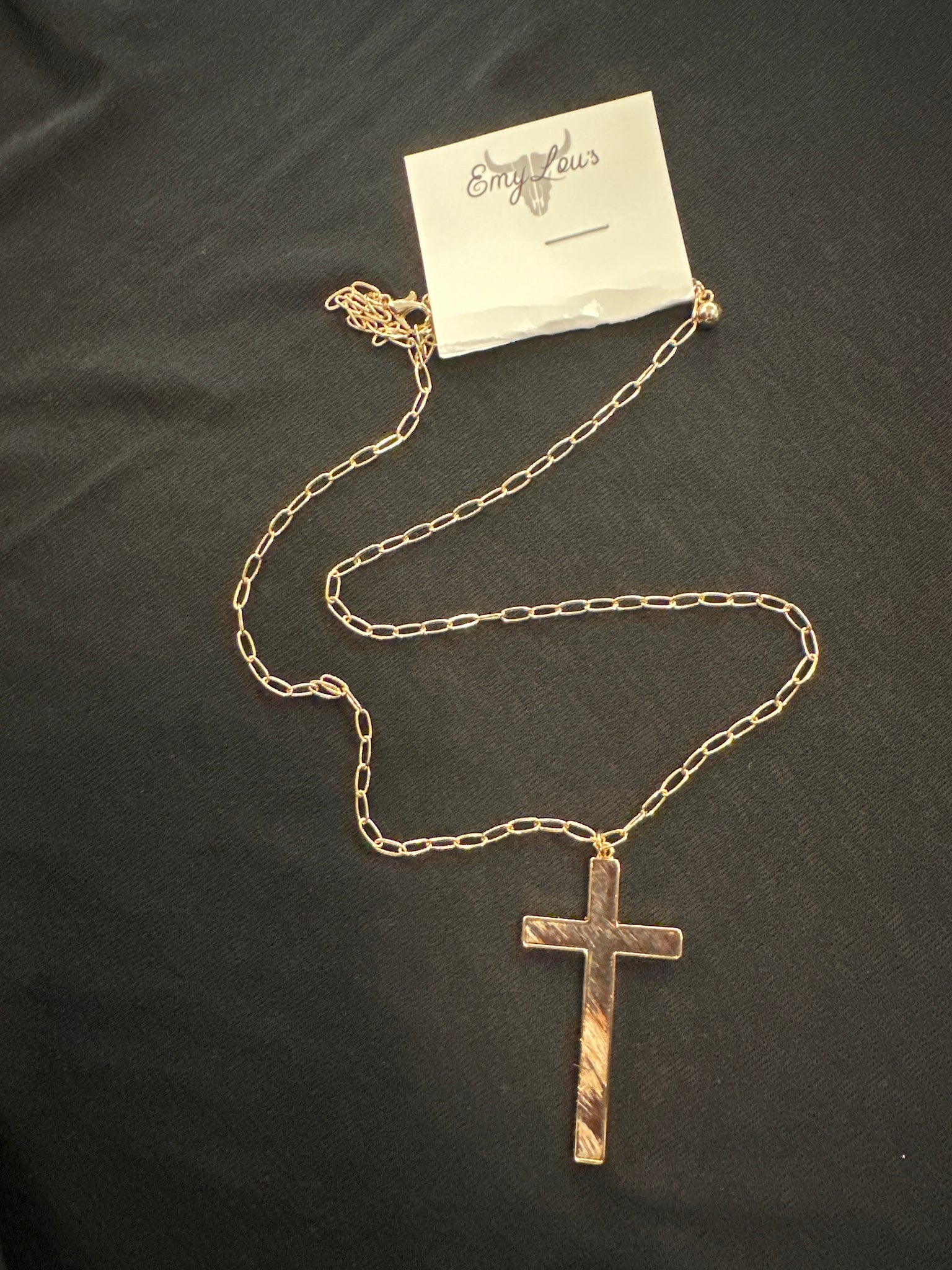 CRYSTAL AVENUE BROWN COW CROSS PENDANT GOLDTONE NECKLACE