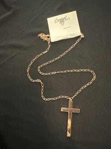 CRYSTAL AVENUE BROWN COW CROSS PENDANT GOLDTONE NECKLACE