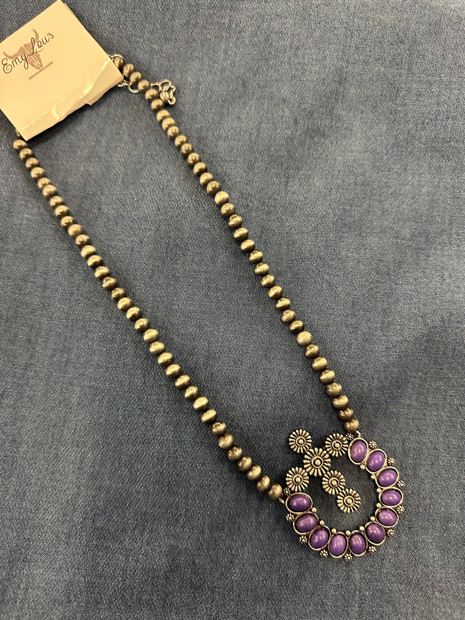 PURPLE SUTCLIFFE CROSS SILVER PEARL NECKLACE