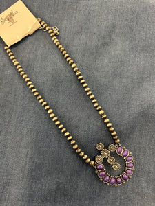 PURPLE SUTCLIFFE CROSS SILVER PEARL NECKLACE
