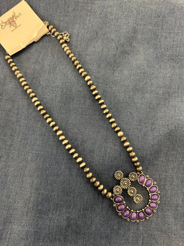 PURPLE SUTCLIFFE CROSS SILVER PEARL NECKLACE