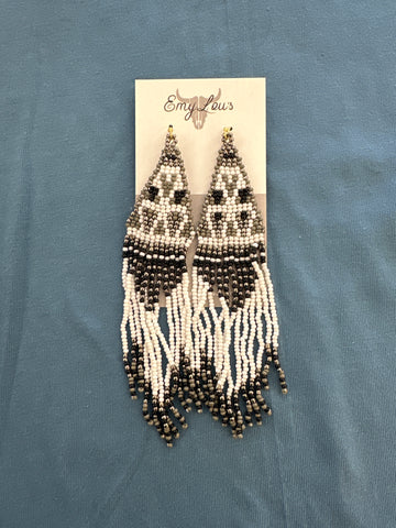 Paradise Awaits Black Seed Bead Fringe Earrings