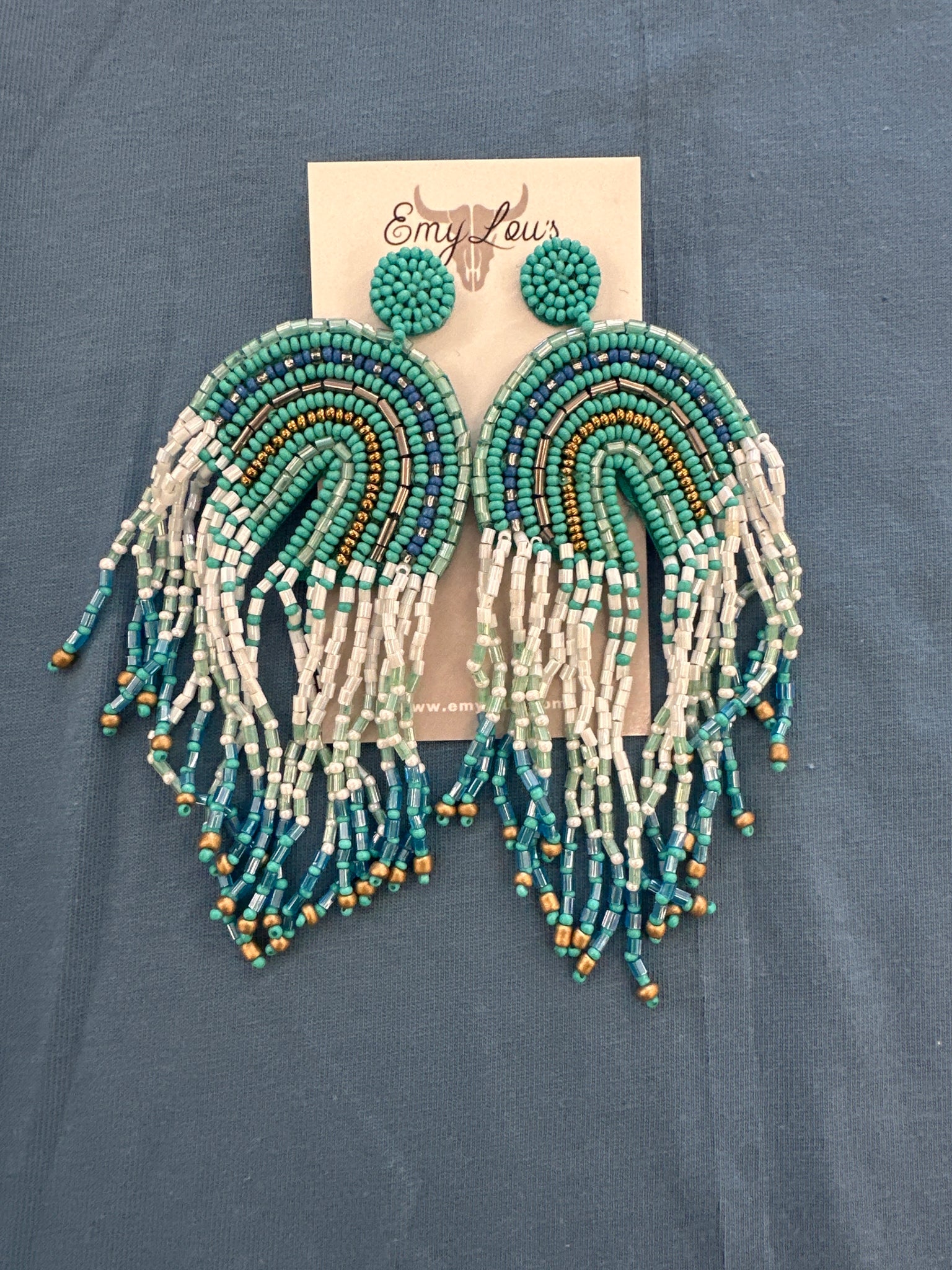 Reach For The Sky Turquoise Seed Bead Fringe Earrings