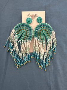 Reach For The Sky Turquoise Seed Bead Fringe Earrings