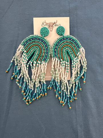 Reach For The Sky Turquoise Seed Bead Fringe Earrings