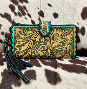Western Swing Hand-Tooled Wristlet Wallet