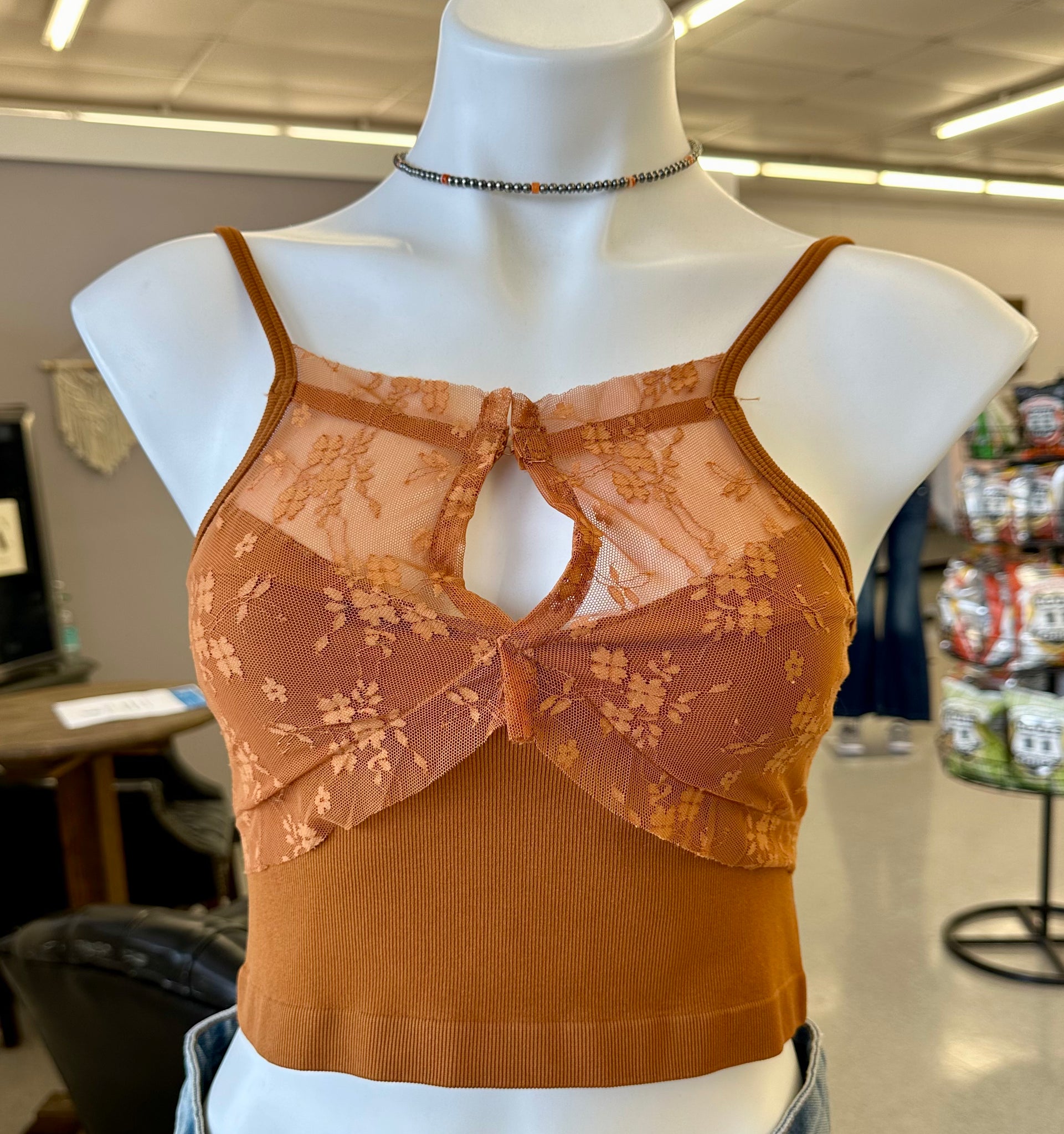 High Neck Florra Seamless Mesh Lace Bralette