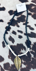 Brown and white beaded neclace