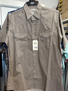 Ely Cattleman Pearl Snap- Tan Flower Short Sleeve
