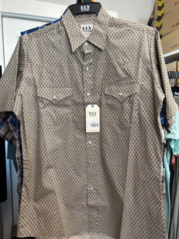 Ely Cattleman Pearl Snap- Tan Flower Short Sleeve