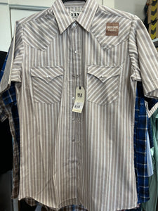 Ely Cattleman Pearl Snap- Tan Stripe Short Sleeve