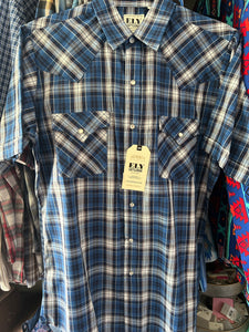 Ely Cattleman Pearl Snap- Blue & Orange Plaid Short Sleeve
