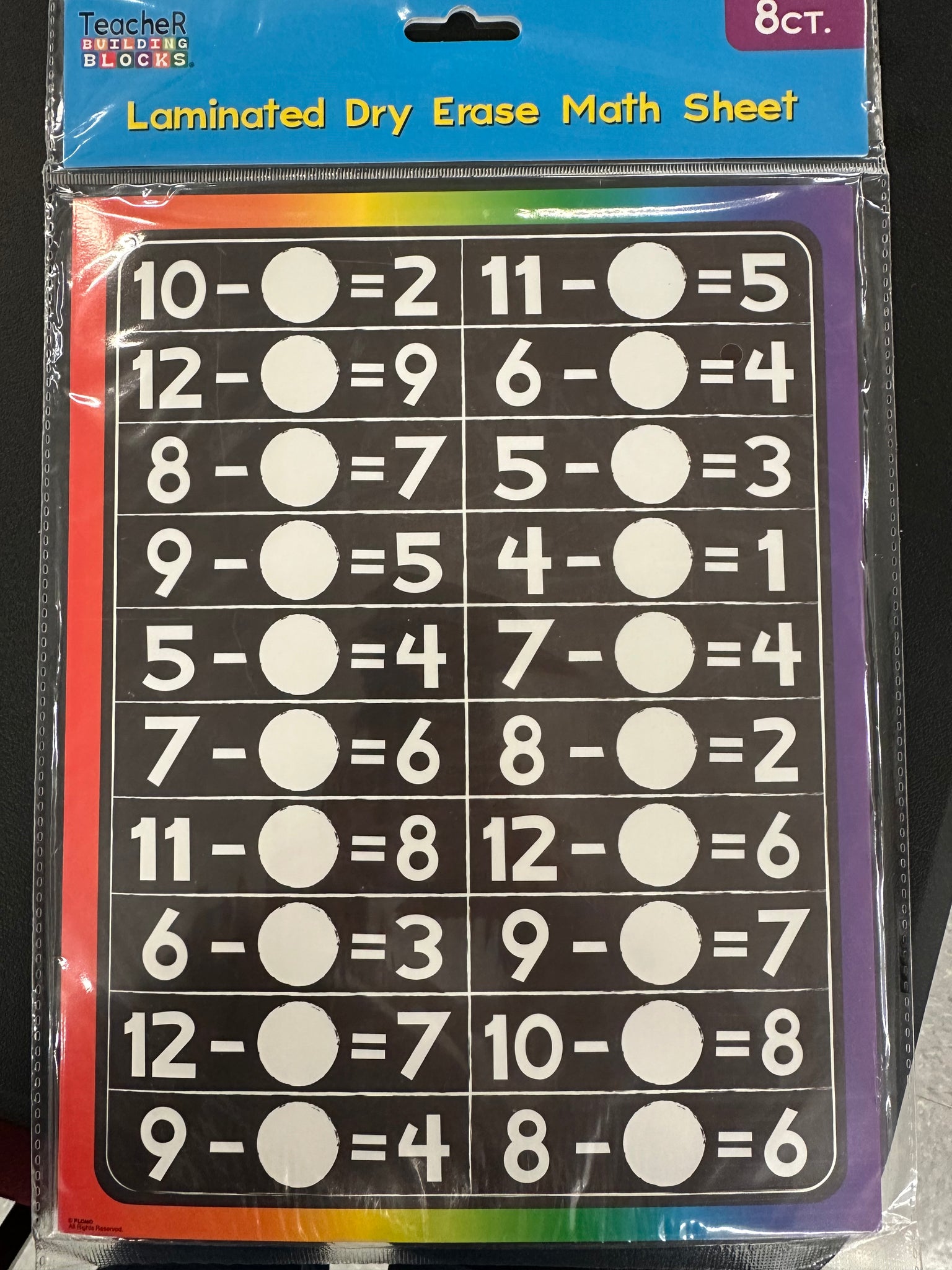 Laminated Dry Erase Math Sheet 8ct