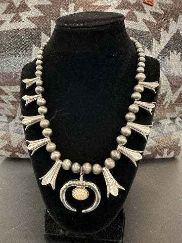 Howlite Ramsey Squash Blossom Necklace