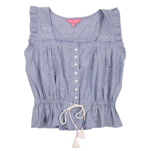 SS Smocked Blouse - Chambray