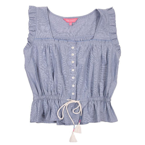 SS Smocked Blouse - Chambray
