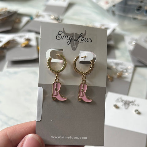Simply Southern Pink Cowboy Boot Clicker Hoops