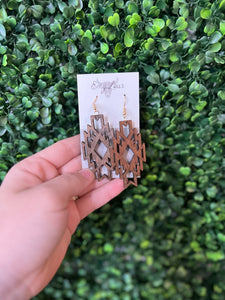 Brown Wood Aztec Diamond Earrings