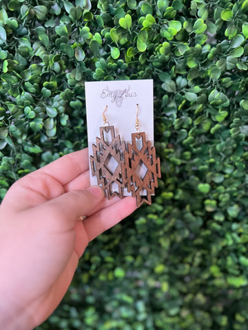 Brown Wood Aztec Diamond Earrings