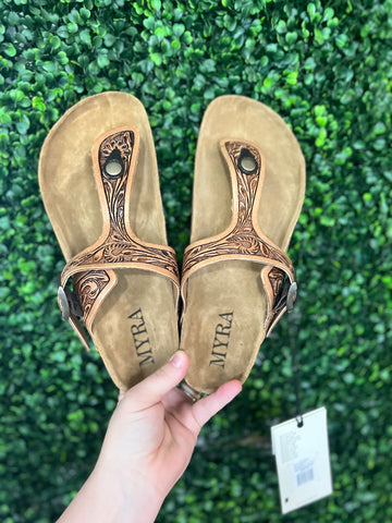 Grashius Western Hand Tooled Sandals