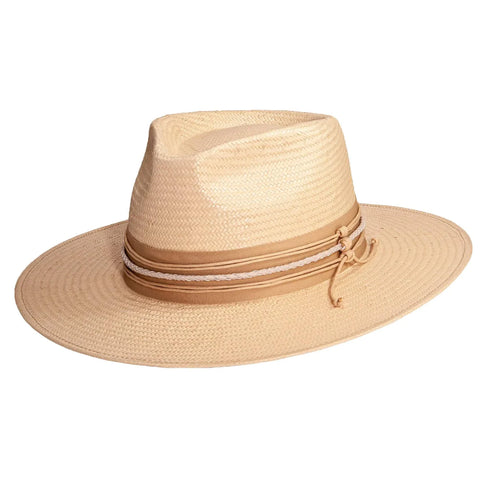 Corinth Womens Wide Brim Straw Fedora Hat- Ivory