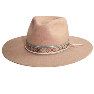 Maldives Moon- Womens Wide Brim Felt Fedora Hat- Oatmeal