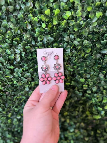 Pink Navasota Silvertone Earrings