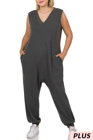 Plus Sleeveless Harem Jumpsuit: Ash Grey