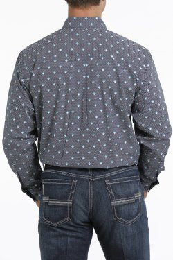 Cinch Men's Geometric Button Down- Dark Blue, White & Teal
