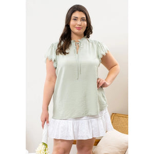 Plus Solid Tie Neck Top