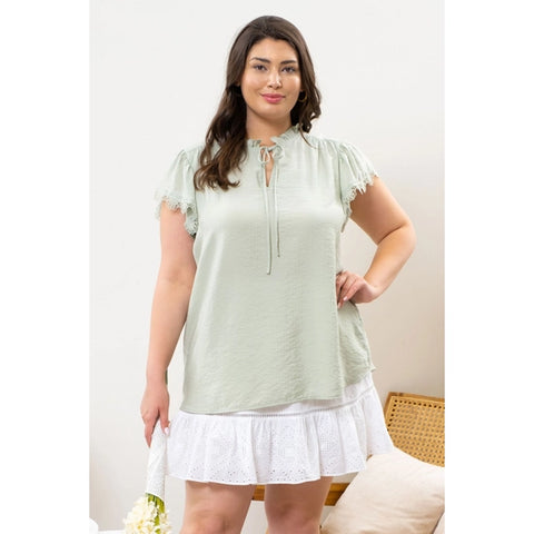 Plus Solid Tie Neck Top