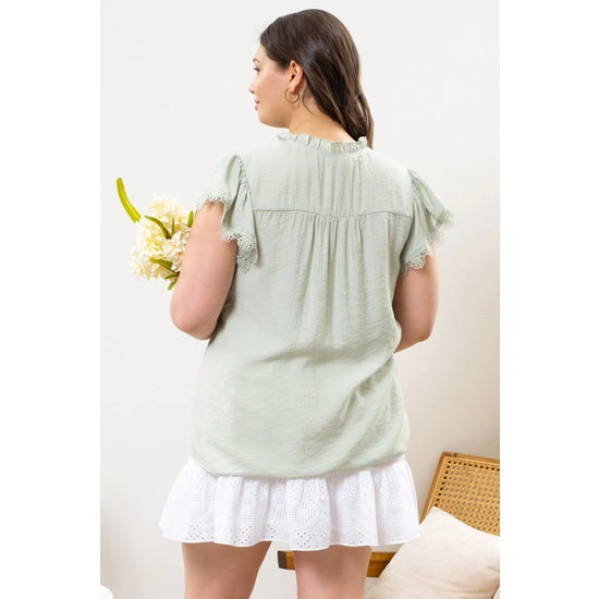 Plus Solid Tie Neck Top