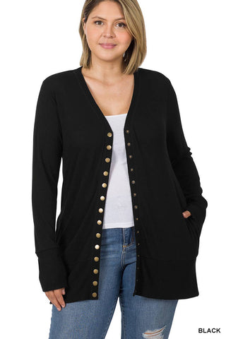 Plus Snap Button Sweater Cardigan:Black